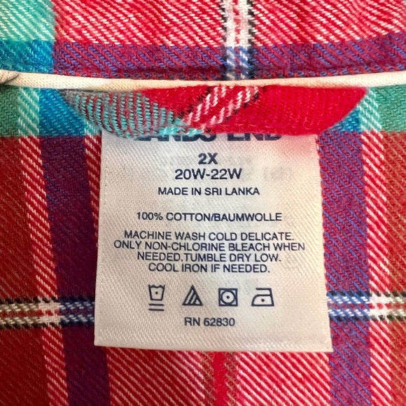 Lands’ End | Women’s Pajama Shirt, Rich Red Plaid Colorway, Size 2X- EUC - Picture 3 of 4